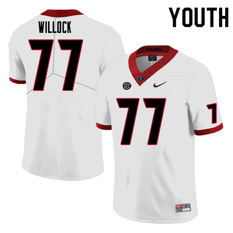 Youth #77 Devin Willock Georgia Bulldogs College Football Jerseys Sale-White - Click Image to Close
